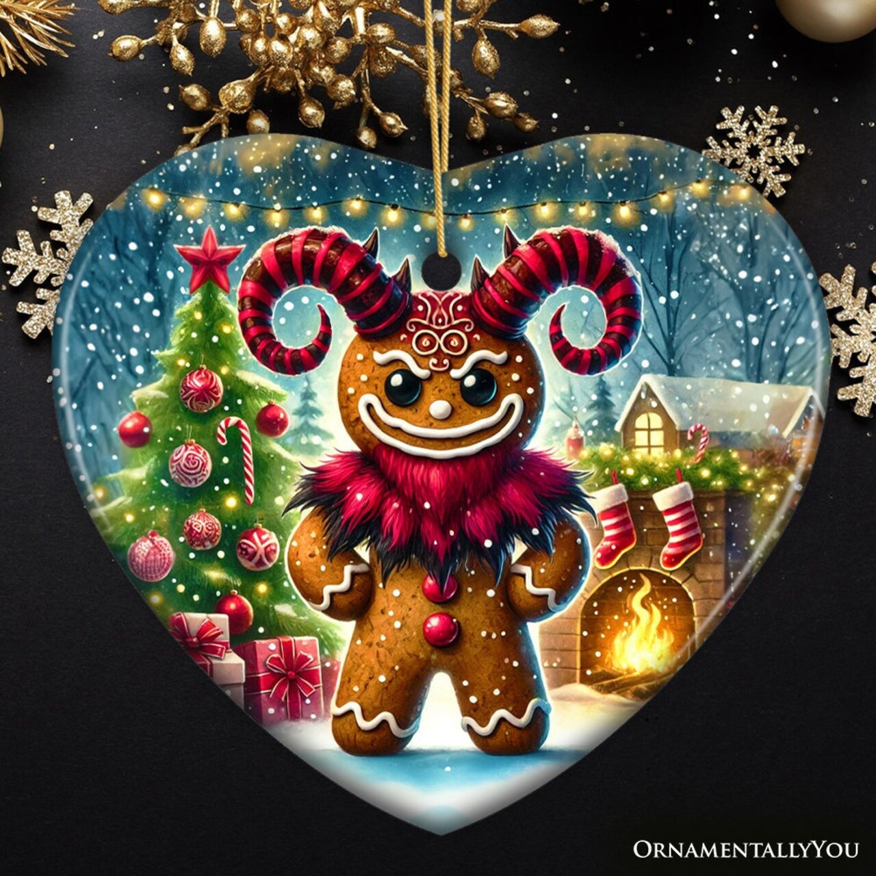 Frosted Krampus Gingerbread Man Ornament, Mischievous Christmas Gift and Decor